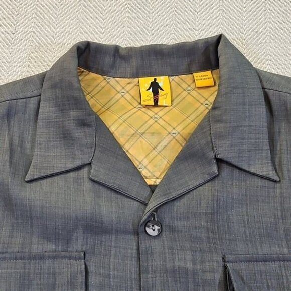 Steve Harvey Shirt Men's Large Gray Button Up Rayon Flip Cuff 2 Pockets EUC - Picture 5 of 15